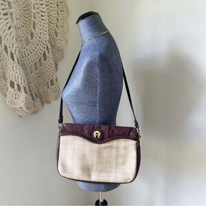 Etienne Aigner Burgundy and Cream Shoulder Bag